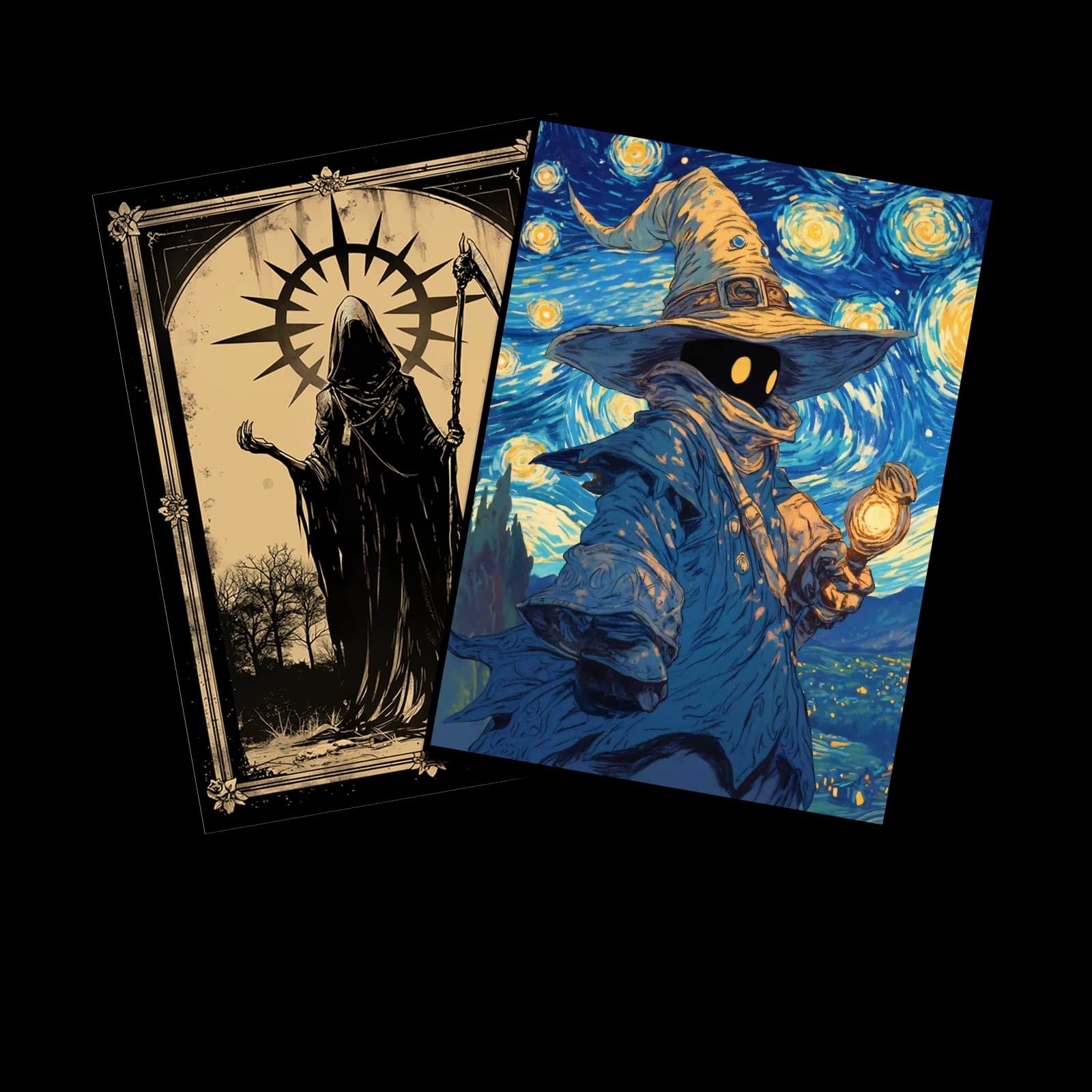 A fan of custom fantasy card sleeves